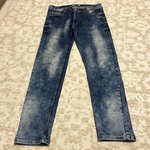 Bleeker and Mercer Men Tapered Skater Jean 34x32 Acid Wash Distressed 90s Grunge